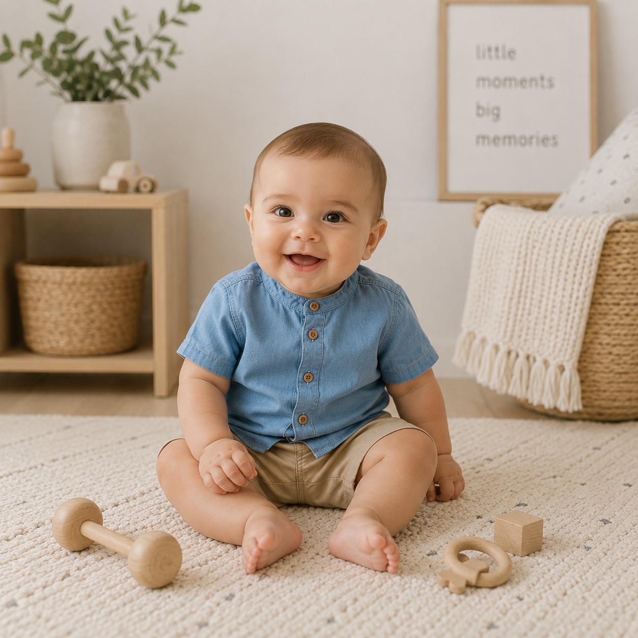 Baby Boys Oxford Grandad Shirt And Chino Shorts 3-12 Months