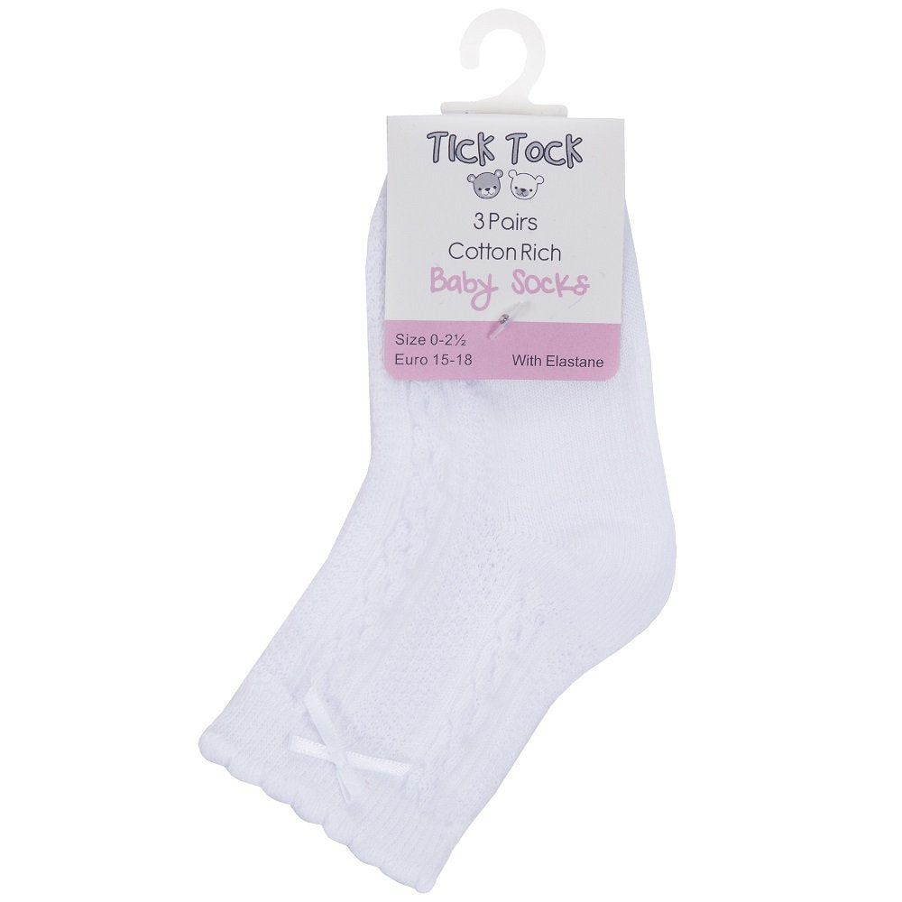 Baby Girls 3 Pack Of Cable/Bow White Socks