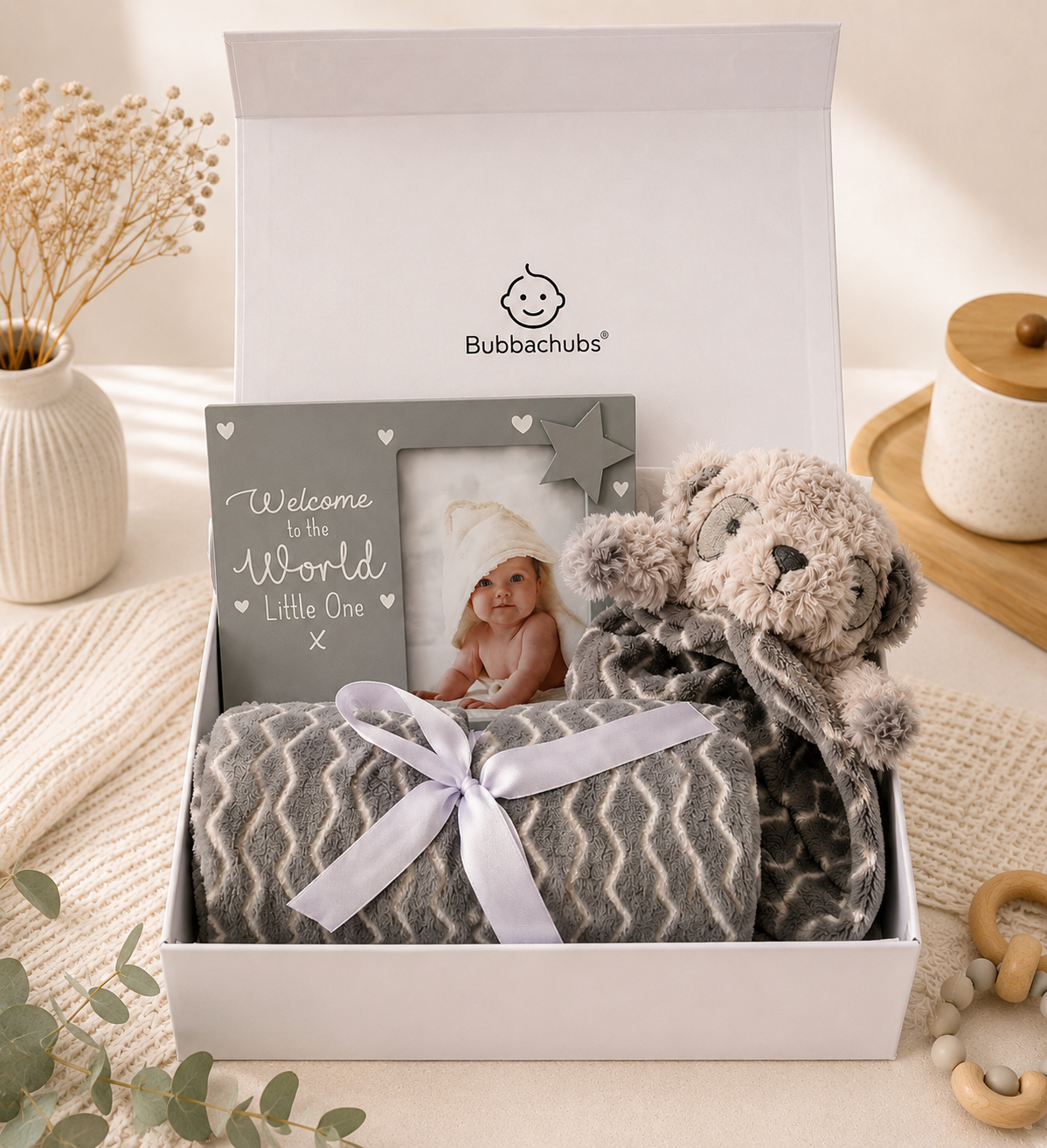 Bubbachubs Baby Fleece Blanket Gift Set with Teddy Comforter & Picture Frame