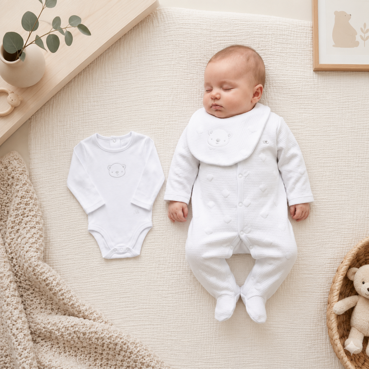 Baby Girls Quilt Jacquard All In One, Bib & Bodysuit NB-6 Months