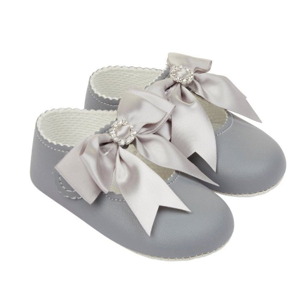 Baby Girls Bow & Diamante Soft Soled Shoes