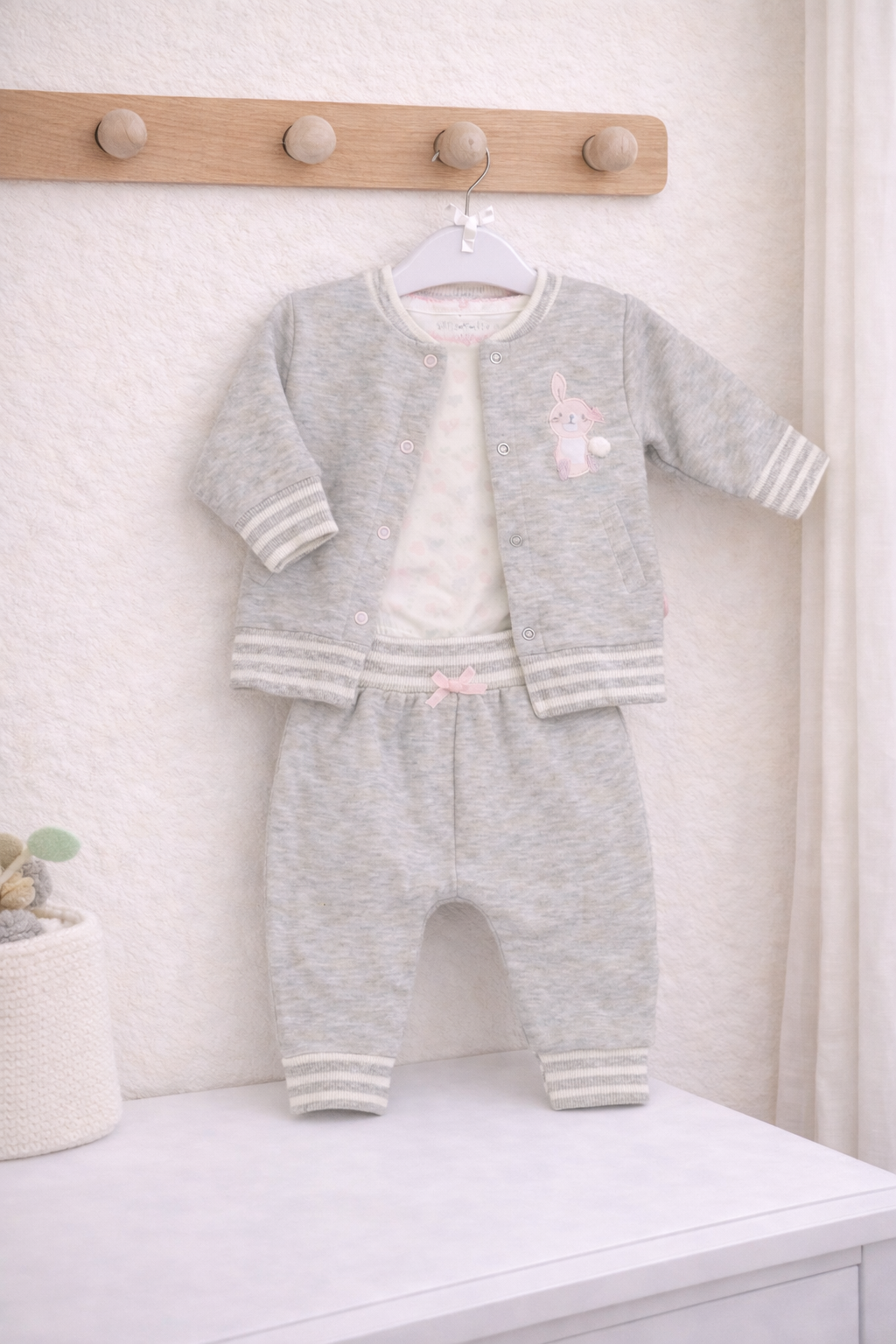 Baby Girl's Bunny Quilted 3 Piece Outfit 0-9 Months