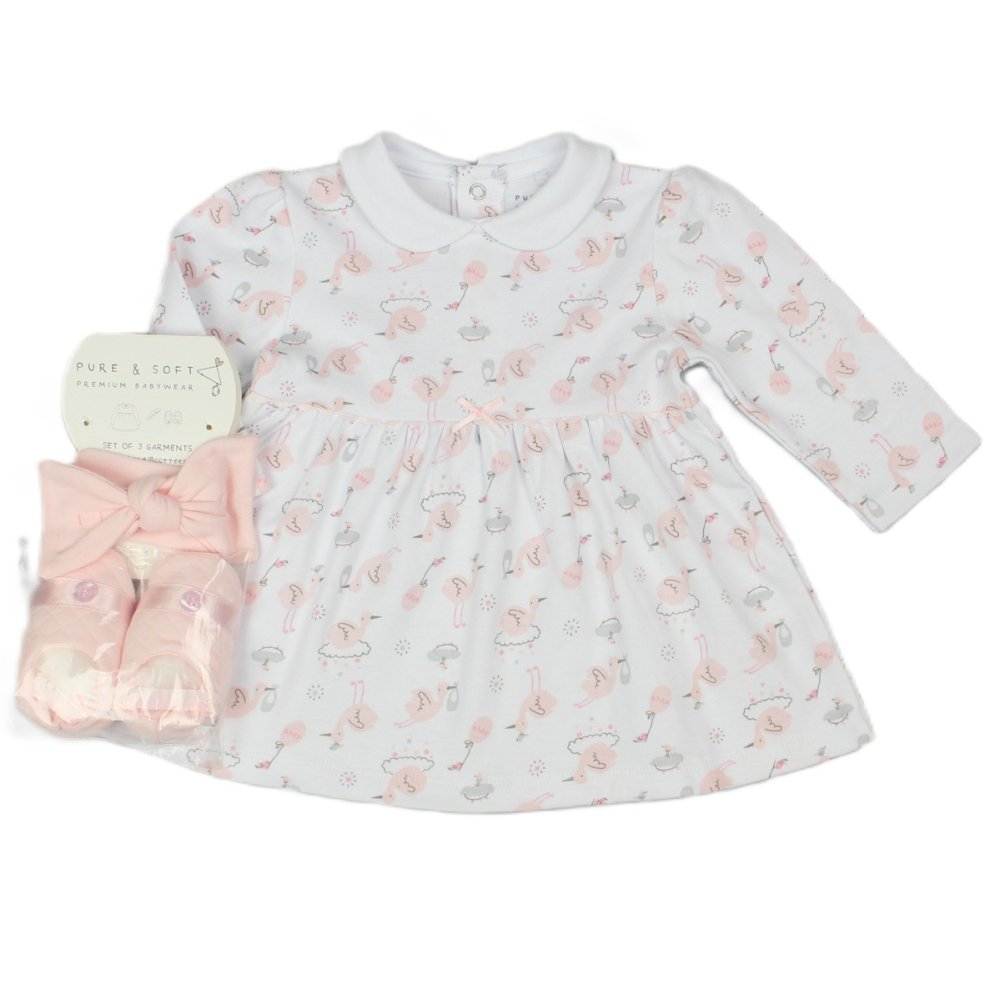 Baby Girl Dress Headband & Booties Outfit 0-3 Months