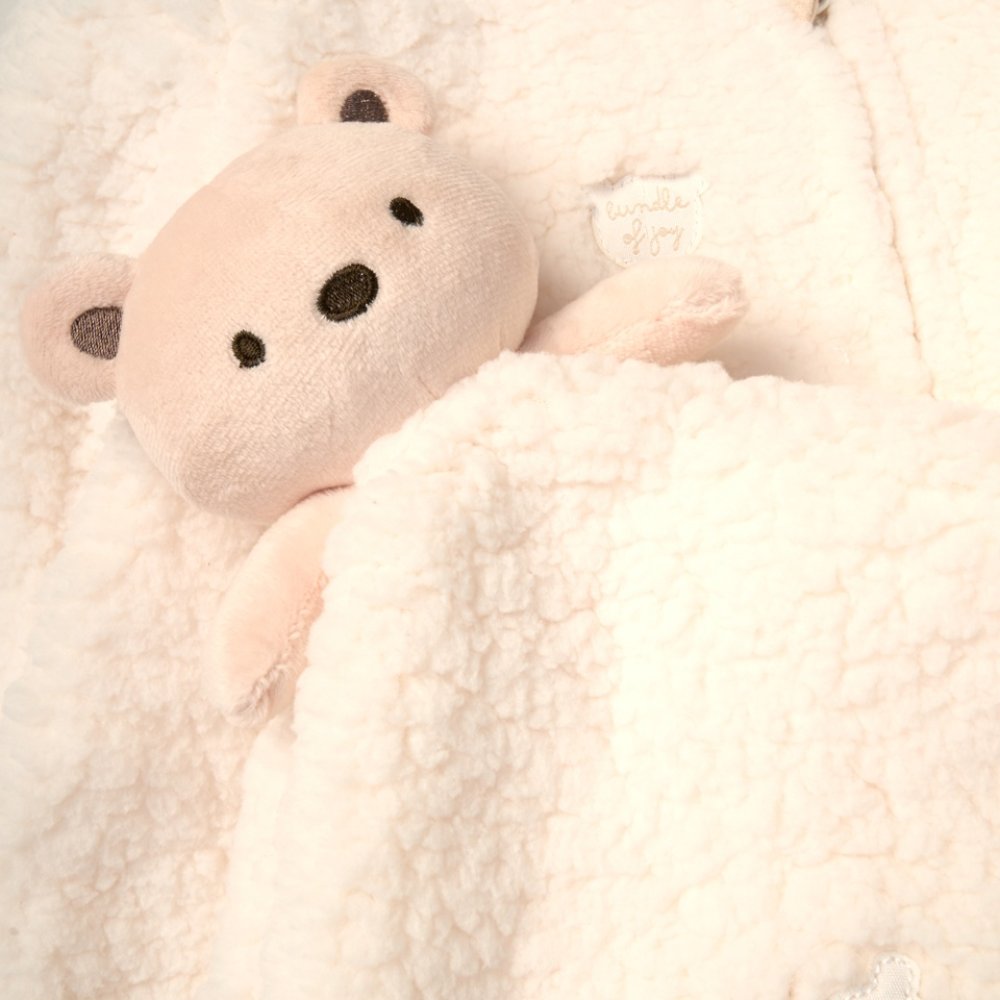 Baby Unisex Borg Pramsuit & Bear Comforter Gift Set (Newborn–6 Months)