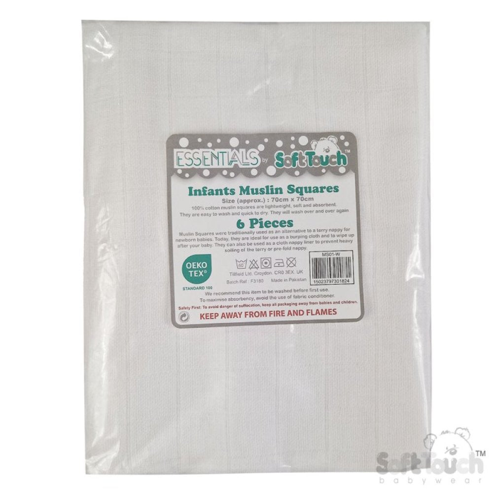 Baby 6 Pack Of Cotton Muslin Squares 70x70cm