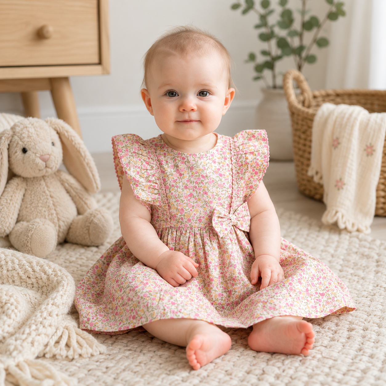 Baby Girls Floral Printed Lined Dress 1-2 Years