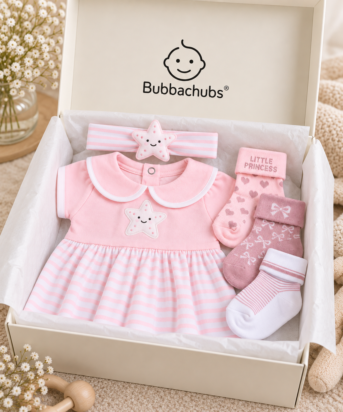 Bubbachubs Baby Girls Dress Headband And Sock Gift Set