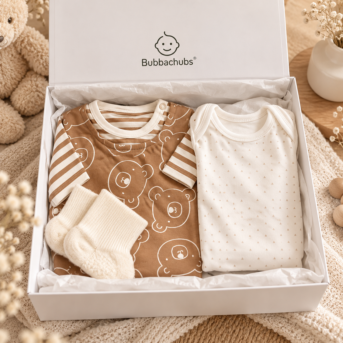 Bubbachubs Dungarees, Top, Bobysuit And Sock Gift Set 6-9 Months
