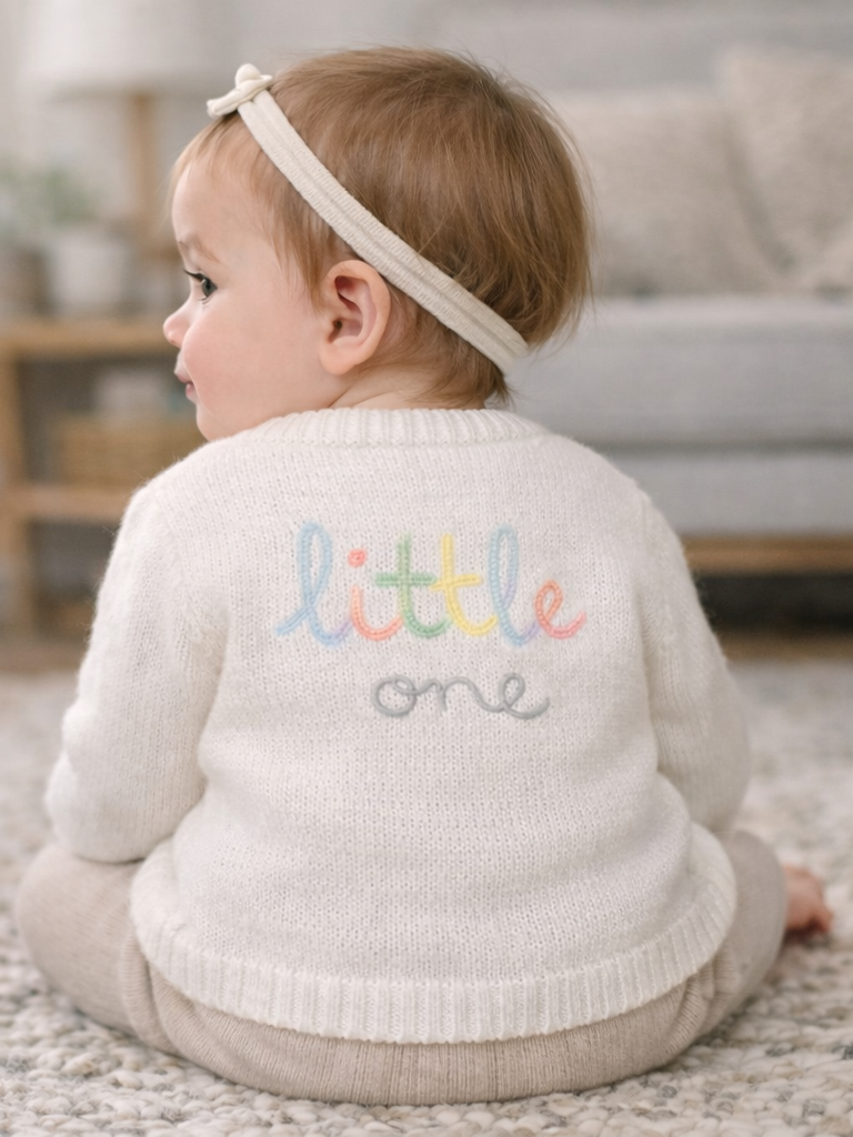 Baby White Cotton Knit Cardigan With Embroidery Detail 0-12 Months