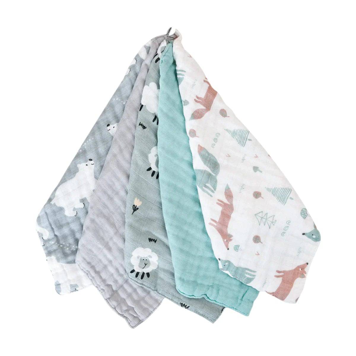 Bamboo Cotton Breathable Baby Muslins - Coloured 5pcs | Bubbachubs