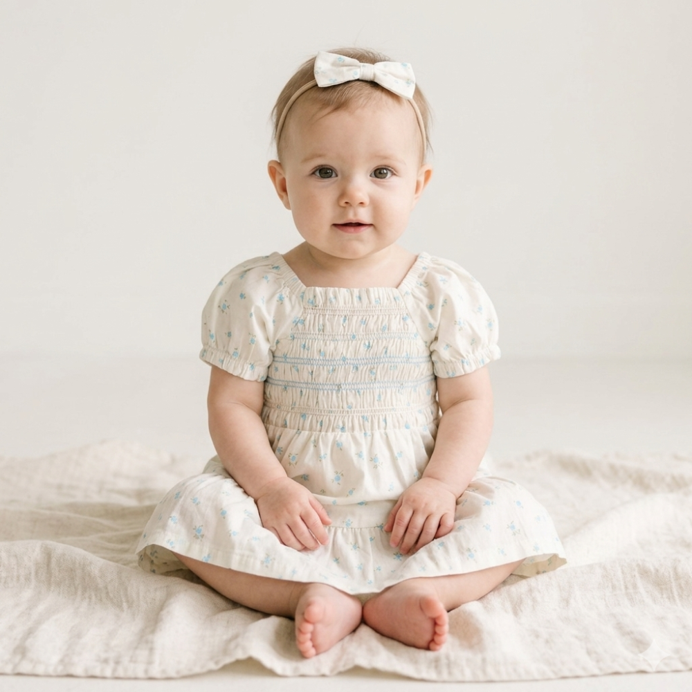 Baby Girls Smocked Dress With Headband 12-24 Months