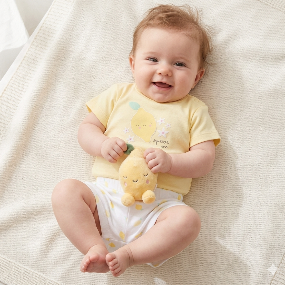 Baby Summer Lemon T-Shirt, Shorts & Toy Set 0-9 Months
