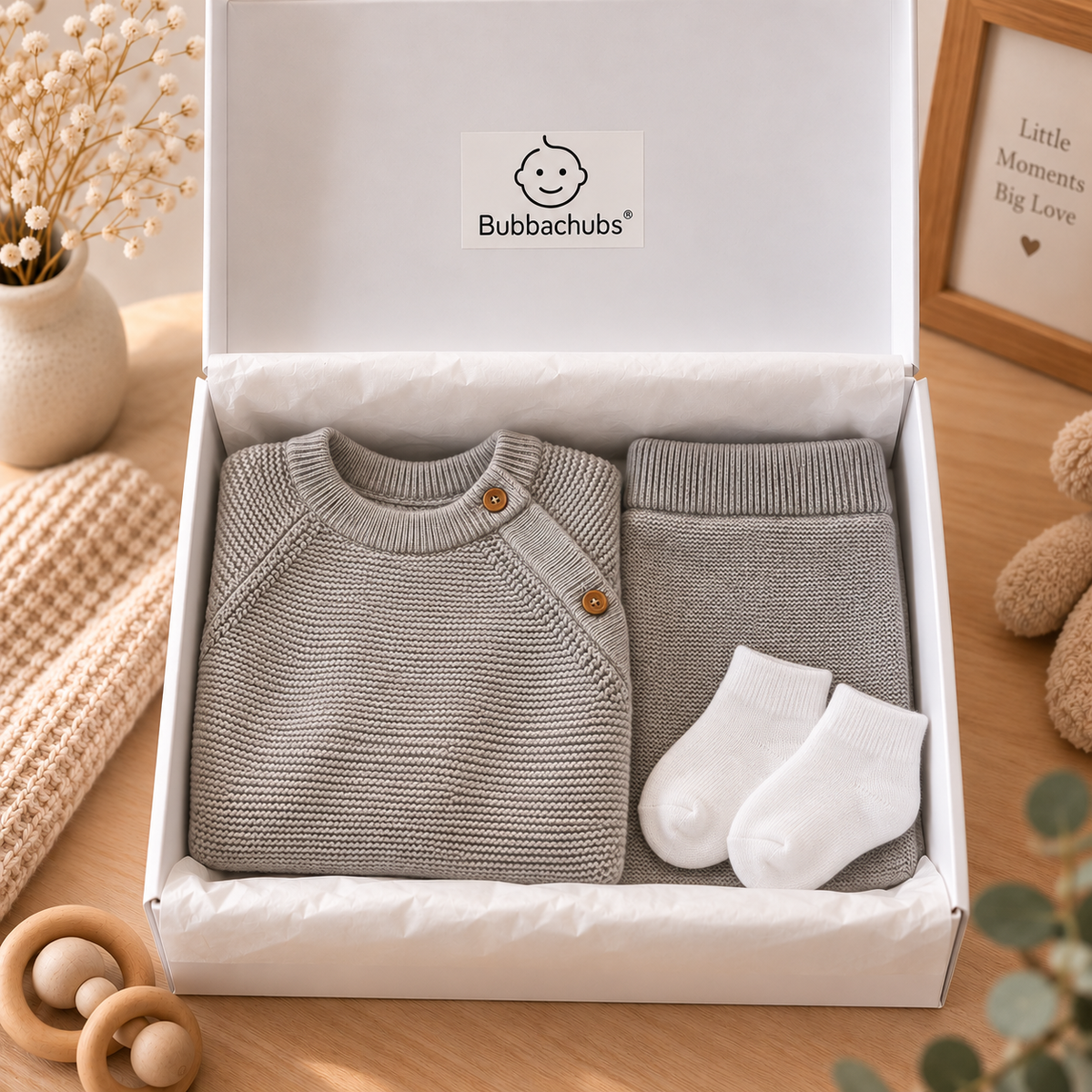 Bubbachubs Baby Knitted Sweater, Leggings & Socks Gift Set– 6–9 Months