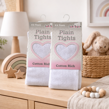 2 Packs Of White Cotton Tights 0-6 Years