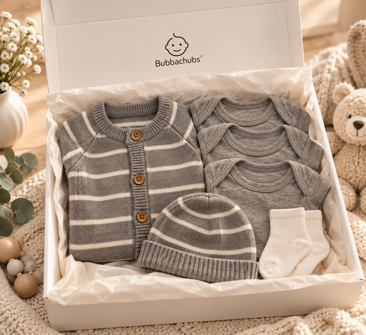 Bubbachubs Baby Knitted All In One, Hat, Bodysuits And Socks Gift Set 3-6 Months