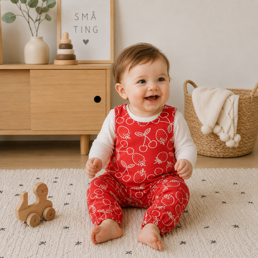Baby Girl Red Strawberry Print Dungaree & Top Outfit 0-23 Months