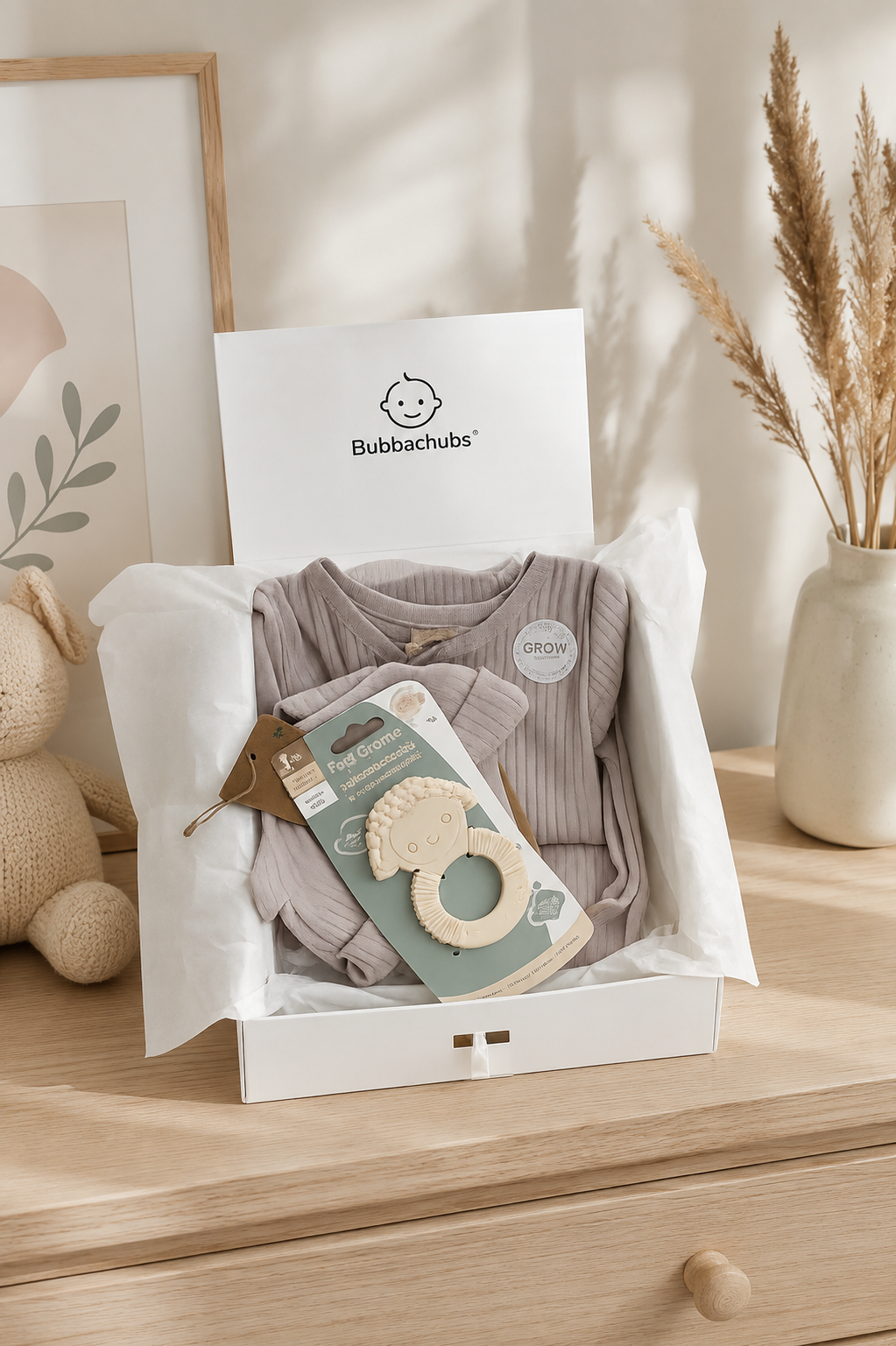 Bubbachubs Baby Organic Cotton Gift Set with Silicone Teether (0–6 Months