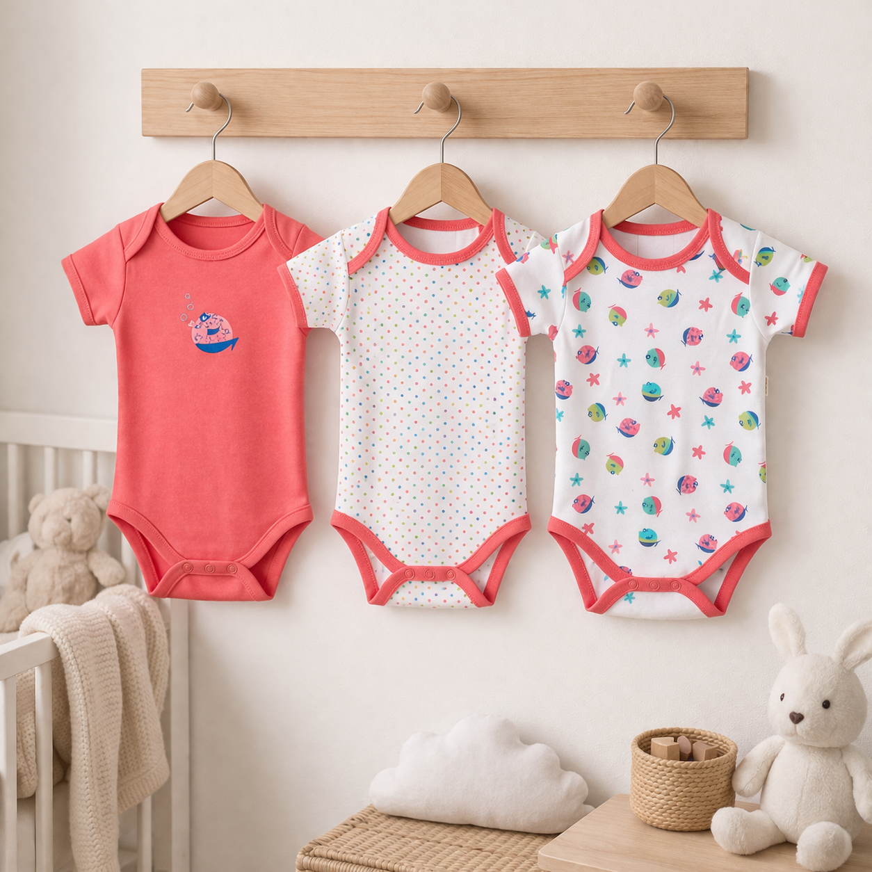 Baby Girls 3 Pack Of Bodysuits 0-9 Months