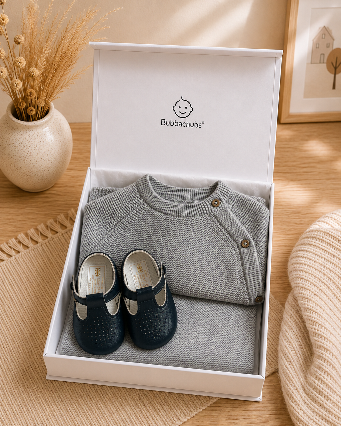 Bubbachubs Baby Knitted Sweater & Leggings Gift Set with Soft Sole Shoes – 0–9 Months
