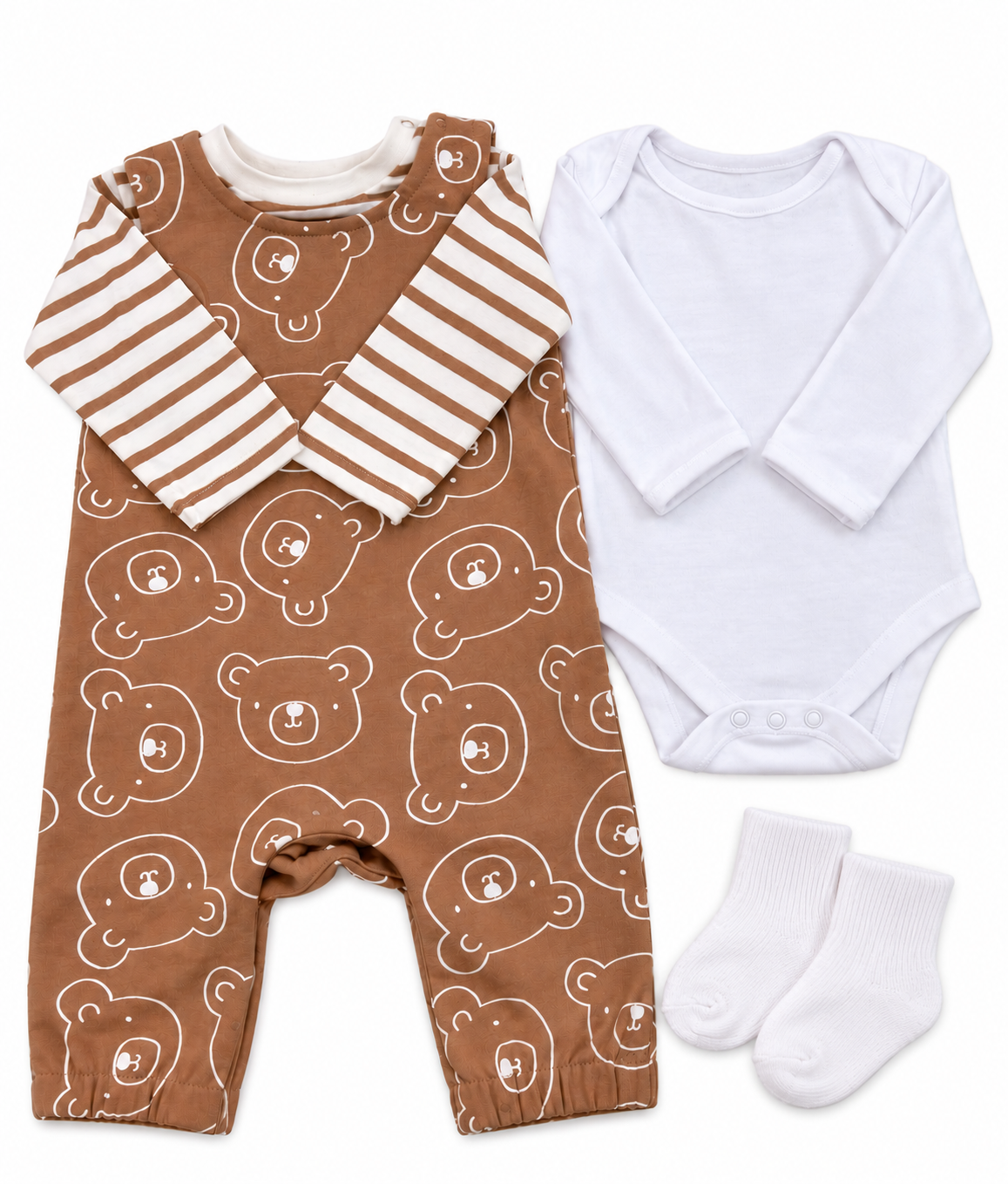 Bubbachubs Baby Dungarees, Top, Long Sleeve Bodysuit And Sock Gift Set 0-3 Months