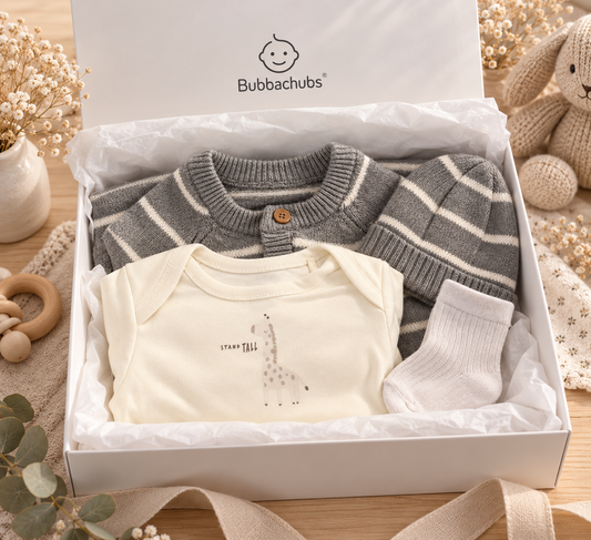 Bubbachubs Newborn Baby All In One Knitted Outfit, Hat Bodysuit And Sock Gift Set