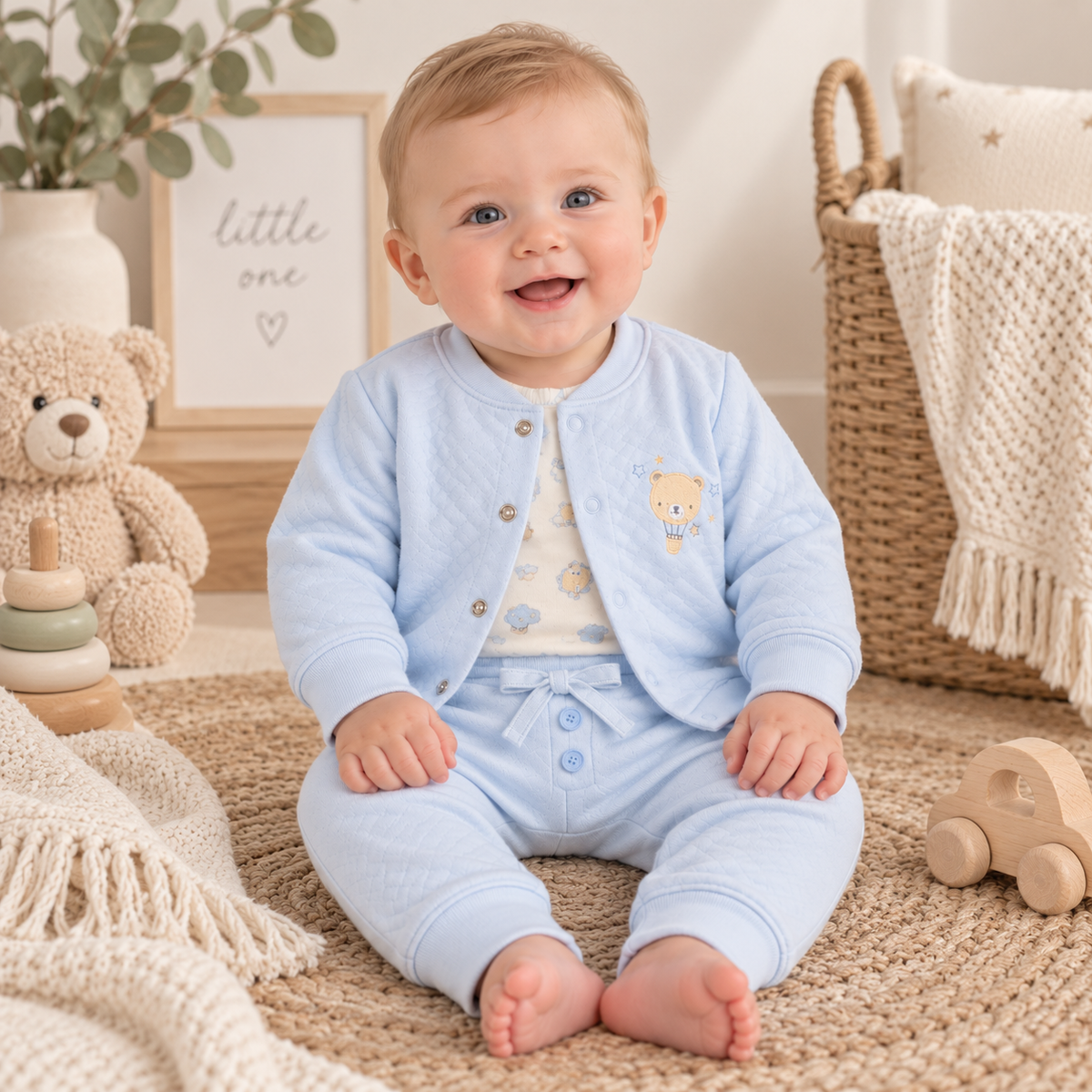 Bubbachubs Baby Boys Quilted 3-Piece Outfit Gift Set 0–9 Months