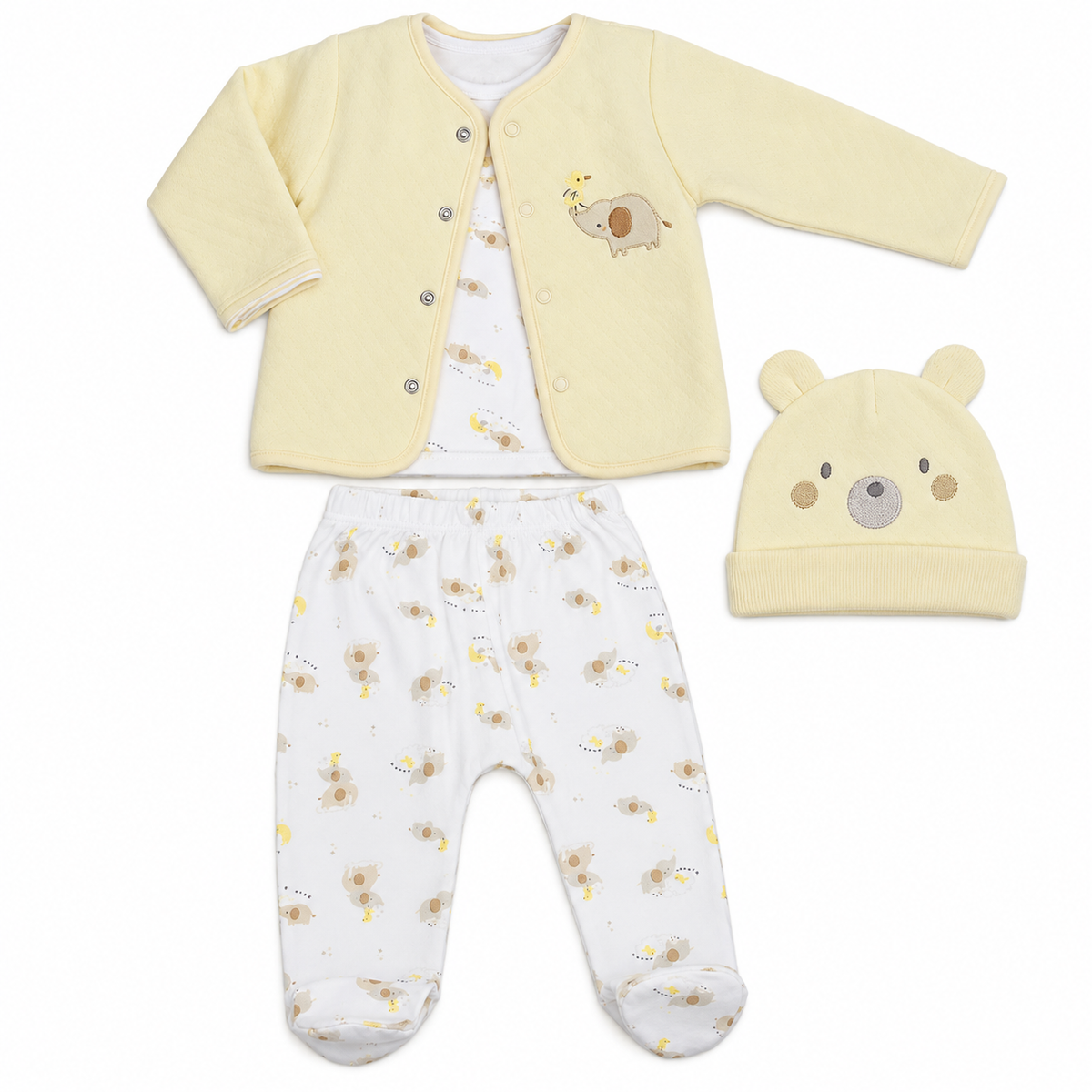 Bubbachubs Baby Elephant Quilted Jacket, Top, Trousers & Hat Gift Set 0-6 Months