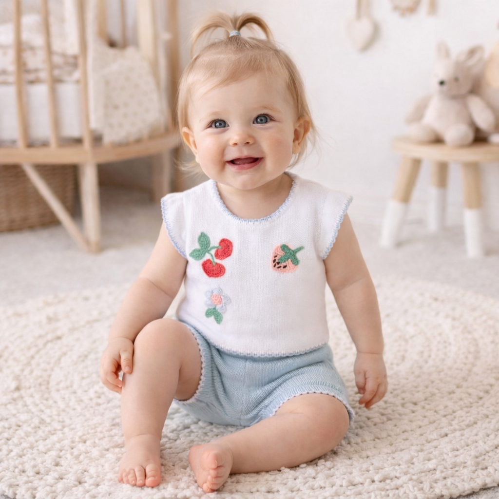 Baby Girl Knitted Outfit Set Crochet Fruit Top & Shorts 9–24 Months