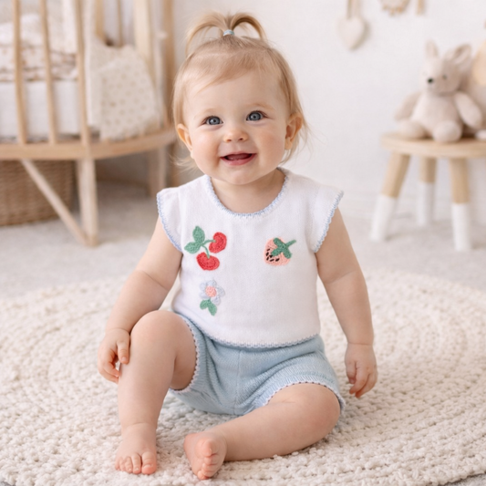 Baby Girl Knitted Outfit Set Crochet Fruit Top & Shorts 9–24 Months