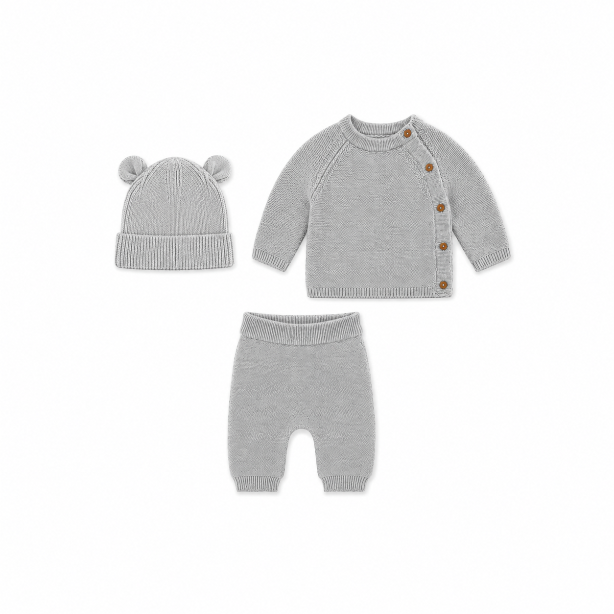 Bubbachubs Unisex Knitted Baby Outfit Gift Set with Bear Hat 6-9 Months
