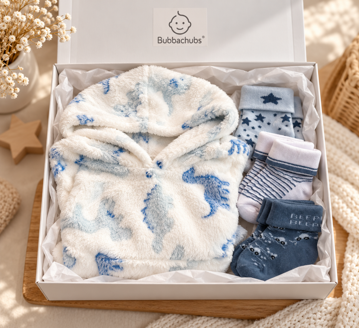 Bubbachubs Baby Boys Oodie And Socks Gift Set 6-12 Months