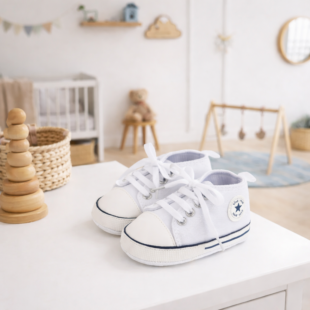Baby High Top Canvas Shoes – Soft Sole First Walker Trainers (0–18 Months)