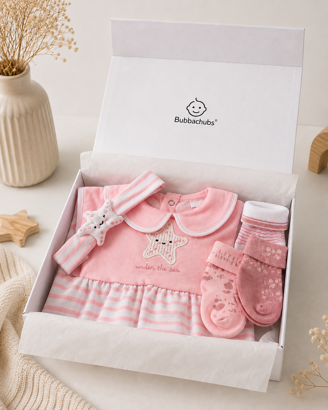 Bubbachubs Baby Girl Dress, Headband & Sock Gift Set