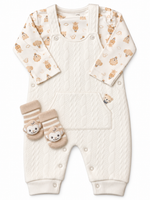 Baby Unisex Quilted Dungarees Gift Set with Monkey Socks 0–9 Months