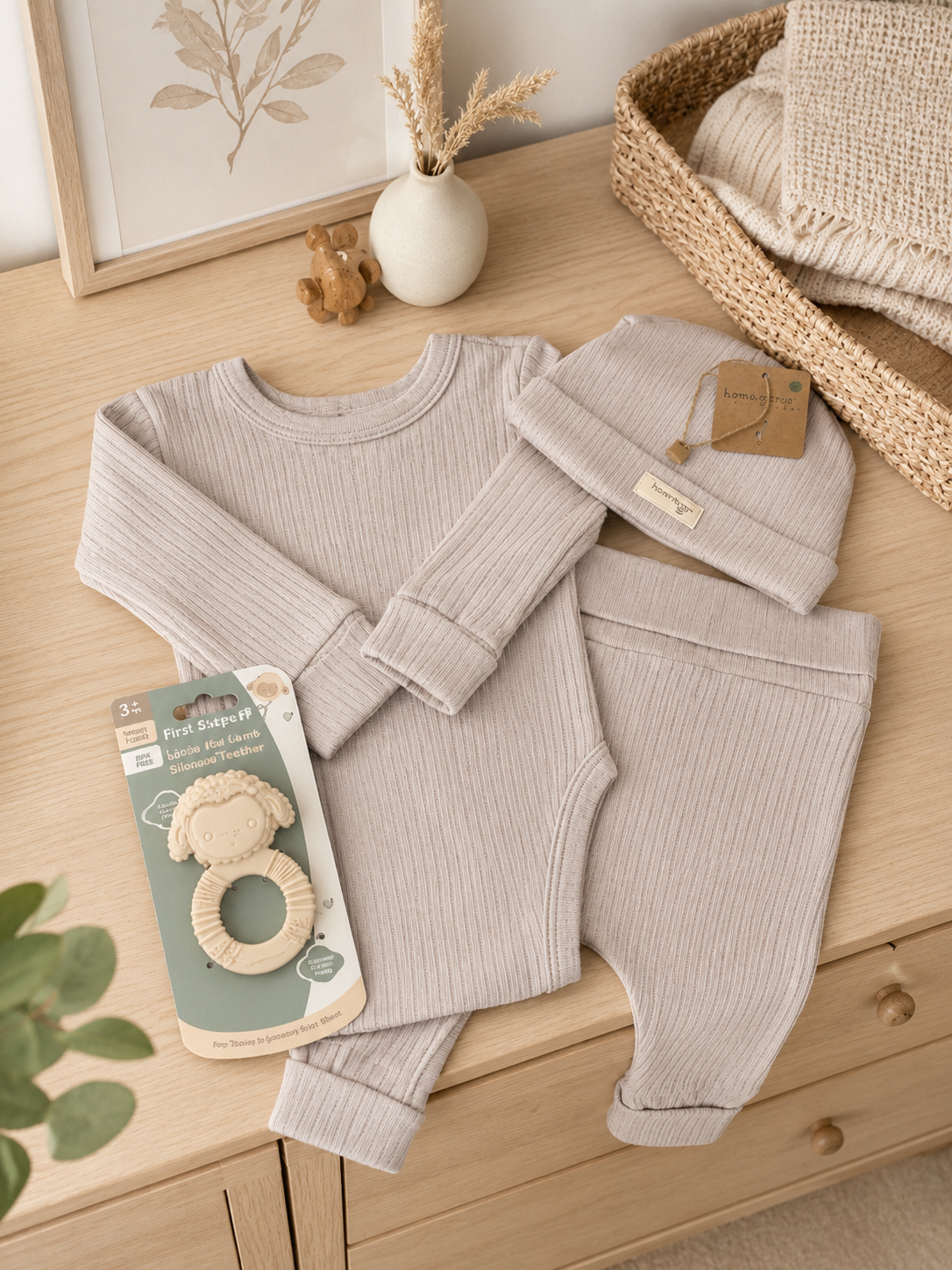 Bubbachubs Baby Organic Cotton Gift Set with Silicone Teether (0–6 Months