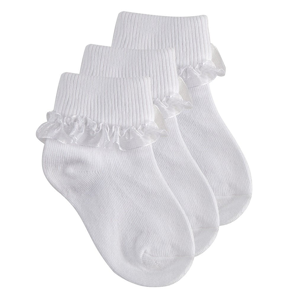 Baby Girls 3 Pack Of White Frilly Lace Socks