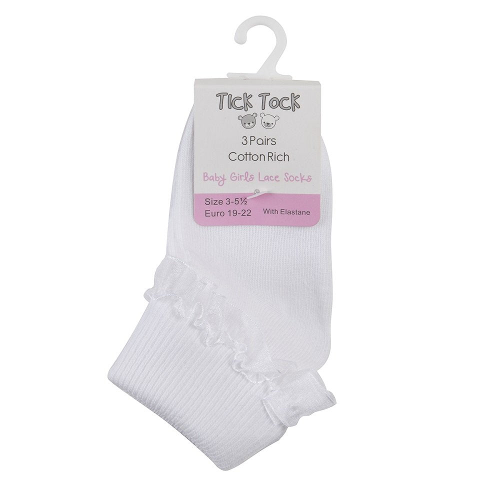 Baby Girls 3 Pack Of White Frilly Lace Socks