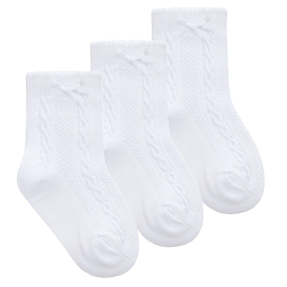 Baby Girls 3 Pack Of Cable/Bow White Socks