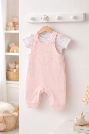 Baby Girls Waffle Fabric Top + Dungaree Outfit 0-6 Months