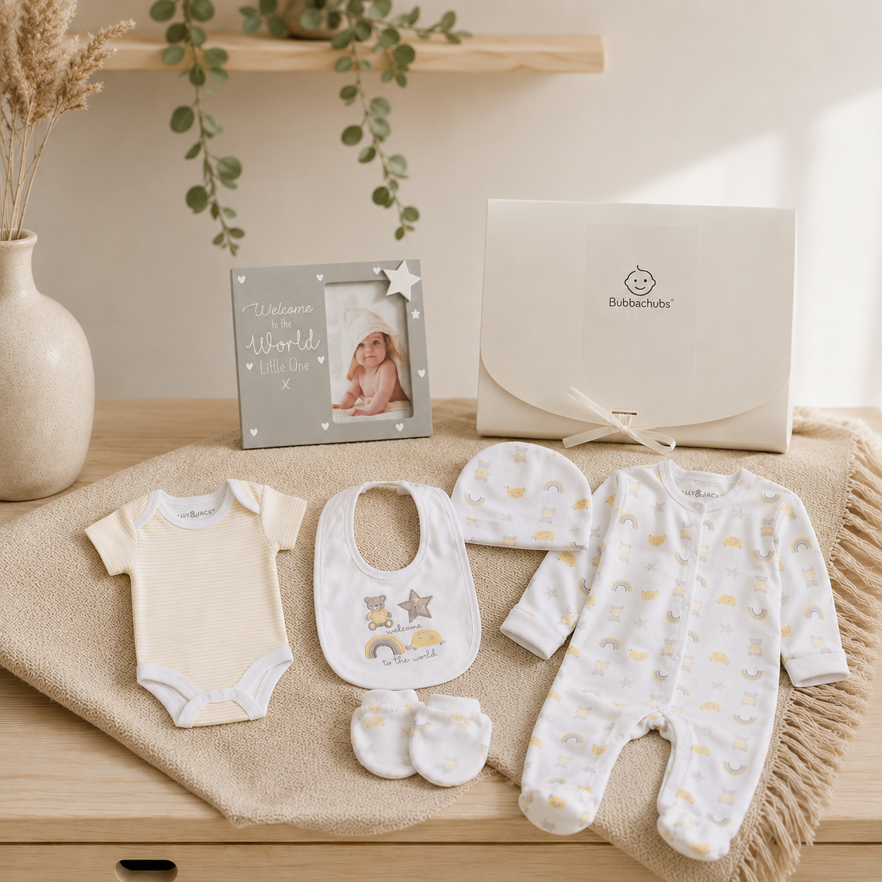 Bubbachubs Newborn Rainbow Gift Set with Photo Frame, 0–6 Months