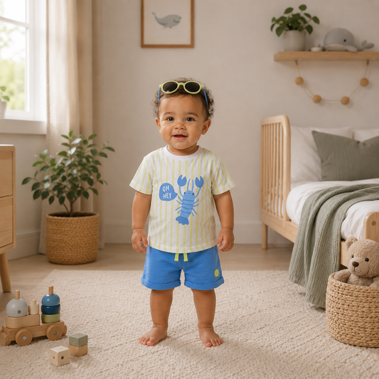 Baby Boys Lobster T-Shirt, Shorts & Sunglasses Outfit 12-24 Months