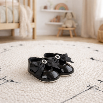 Baby Girls Bow & Diamante Soft Soled Shoes