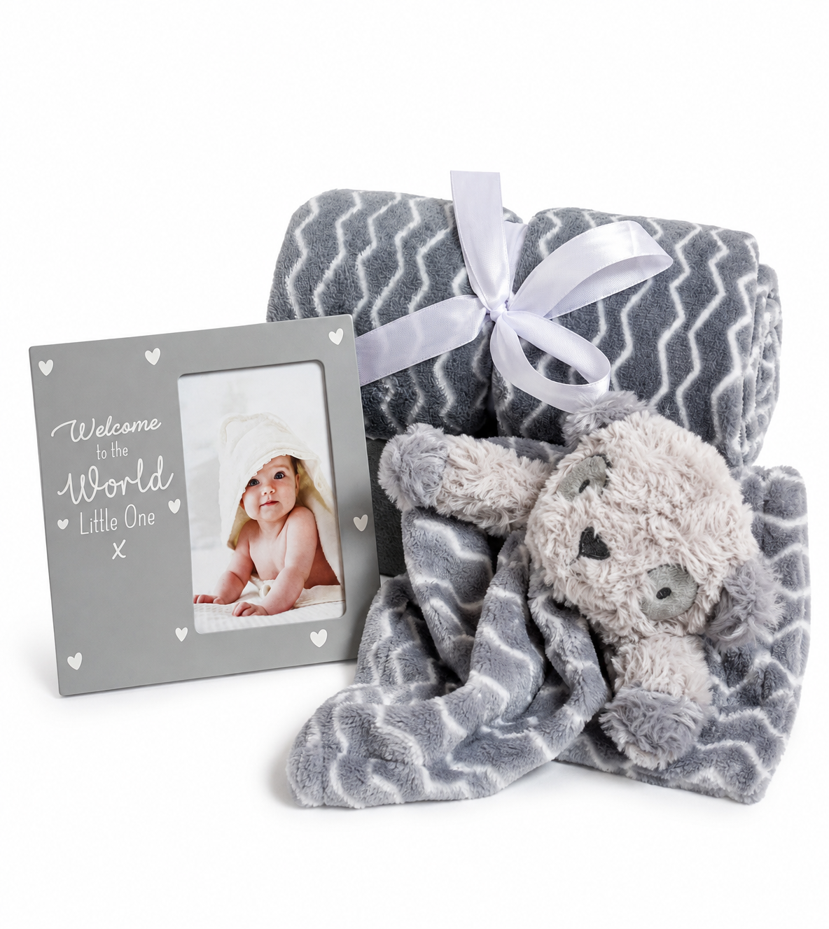 Bubbachubs Baby Fleece Blanket Gift Set with Teddy Comforter & Picture Frame