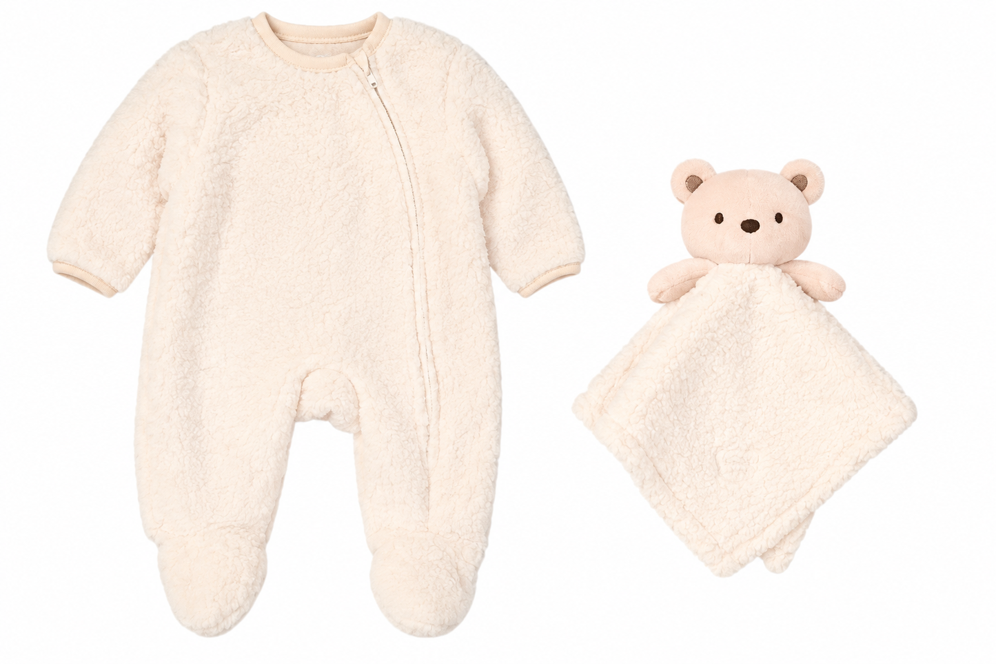 Baby Unisex Borg Pramsuit & Bear Comforter Gift Set (Newborn–6 Months)