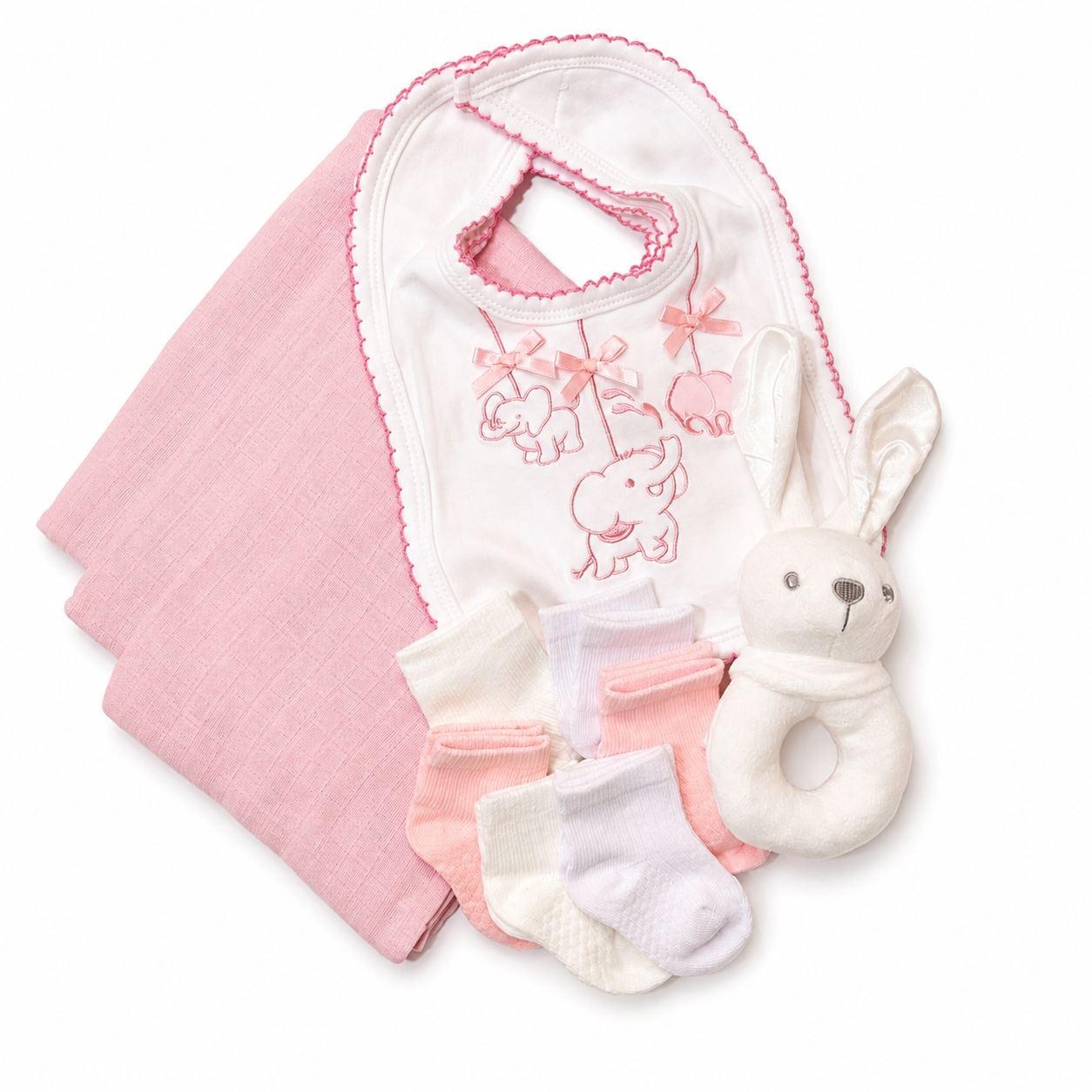 Bubbachubs Baby Girls Newborn Gift Box with Muslins, Bibs, Rattle & Socks