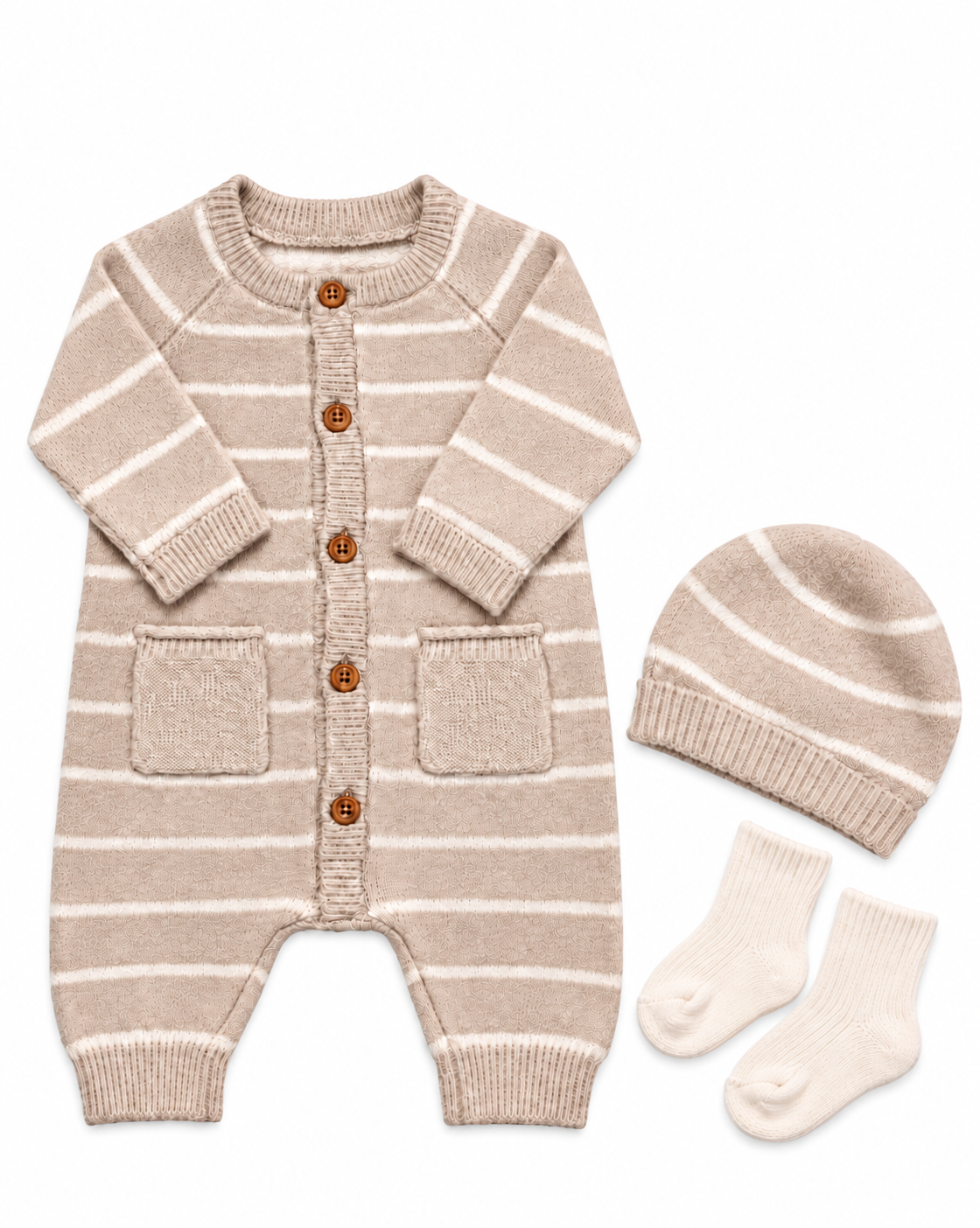 Bubbachubs Baby Knitted All In One, Hat And Socks Gift Set 6-12 Months