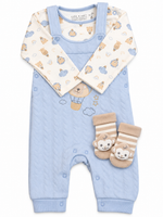 Baby Boys Quilted Dungarees, Top & Monkey Socks Gift Set 6-9 Months
