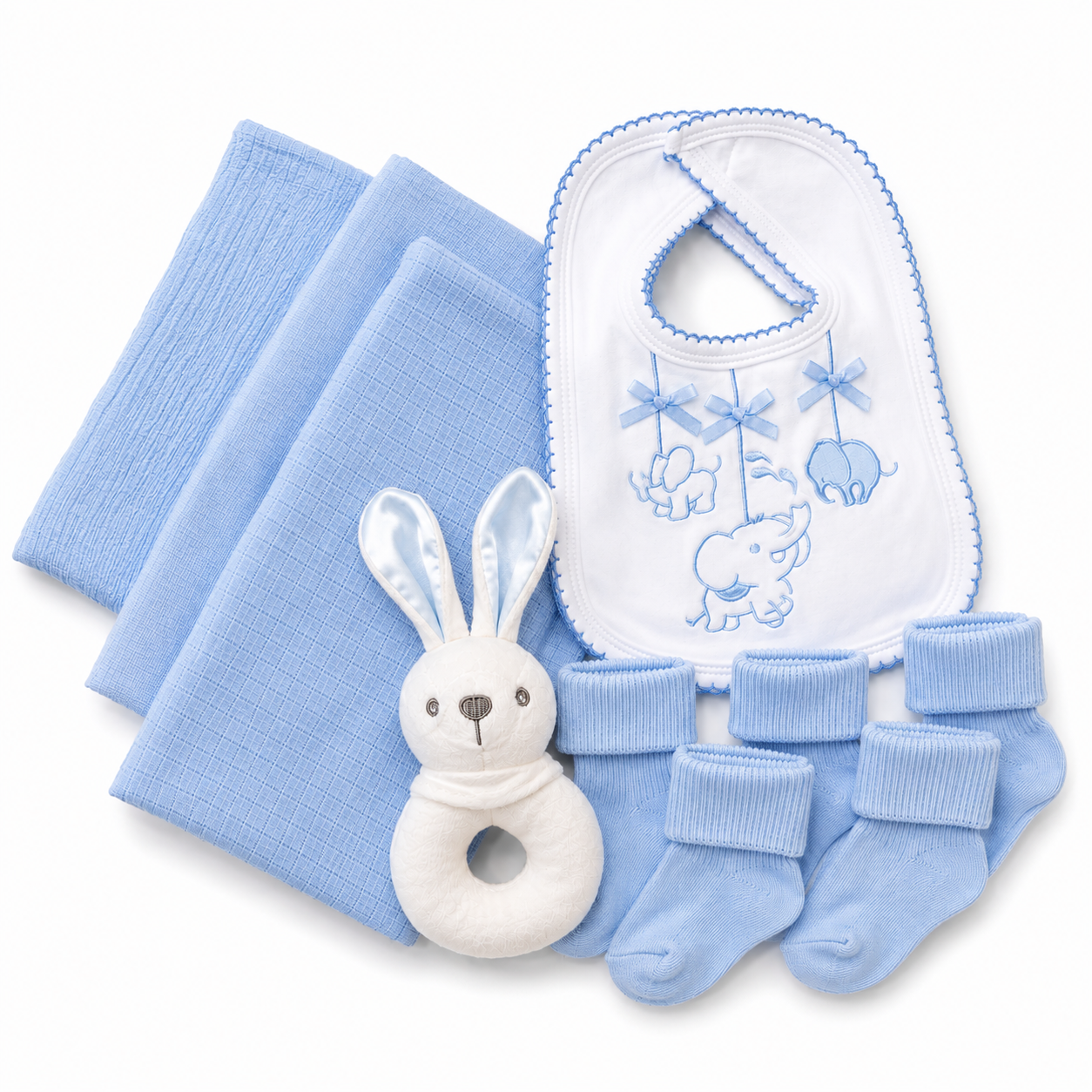 Bubbachubs Baby Boys Newborn Gift Box with Muslins, Bibs, Rattle & Socks