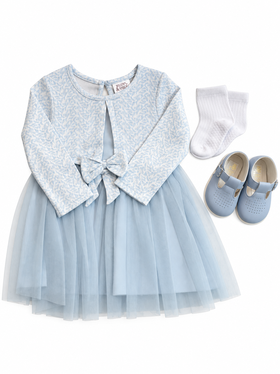 Bubbachubs Baby Girls Mesh Party Dress, Socks And Shoes Gift Set 6-12 Months