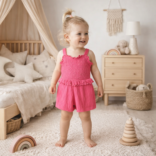 Girls Summer Playsuit With Smocking 1-3 Years